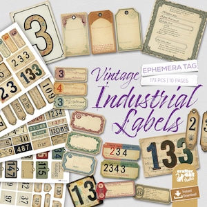 Vintage Number Industrial Labels: Printable Ephemera (PDF & JPEG)