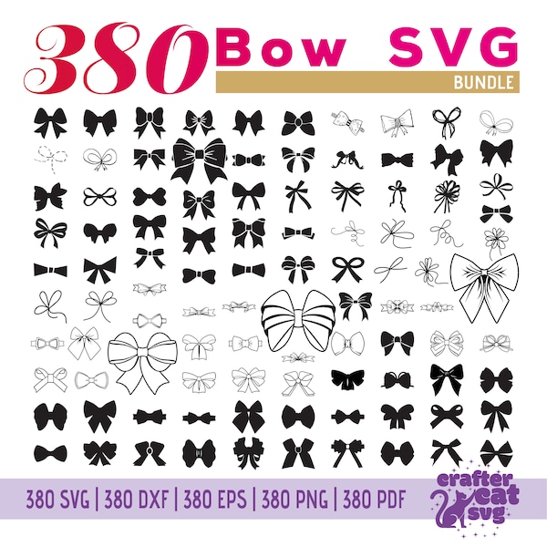 380 Ribbon Bow SVG Bundle - Ribbon SVG - Bow Svg - Dxf, Eps, Png, Pdf - Svg Files For Cricut - Silhouette - Present Bow Svg - Bow Vector