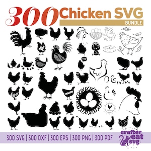 Lot de 300 poulets SVG : parfait pour la Cricut et la silhouette ! Créez de superbes travaux manuels avec des fichiers haute résolution et modifiables. Téléchargement instantané !