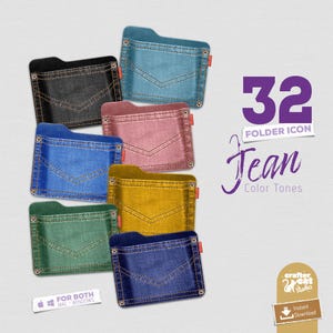 Ícono de carpeta de mezclilla en tonos de mezclilla, organizador de escritorio estético, para Mac y Windows.