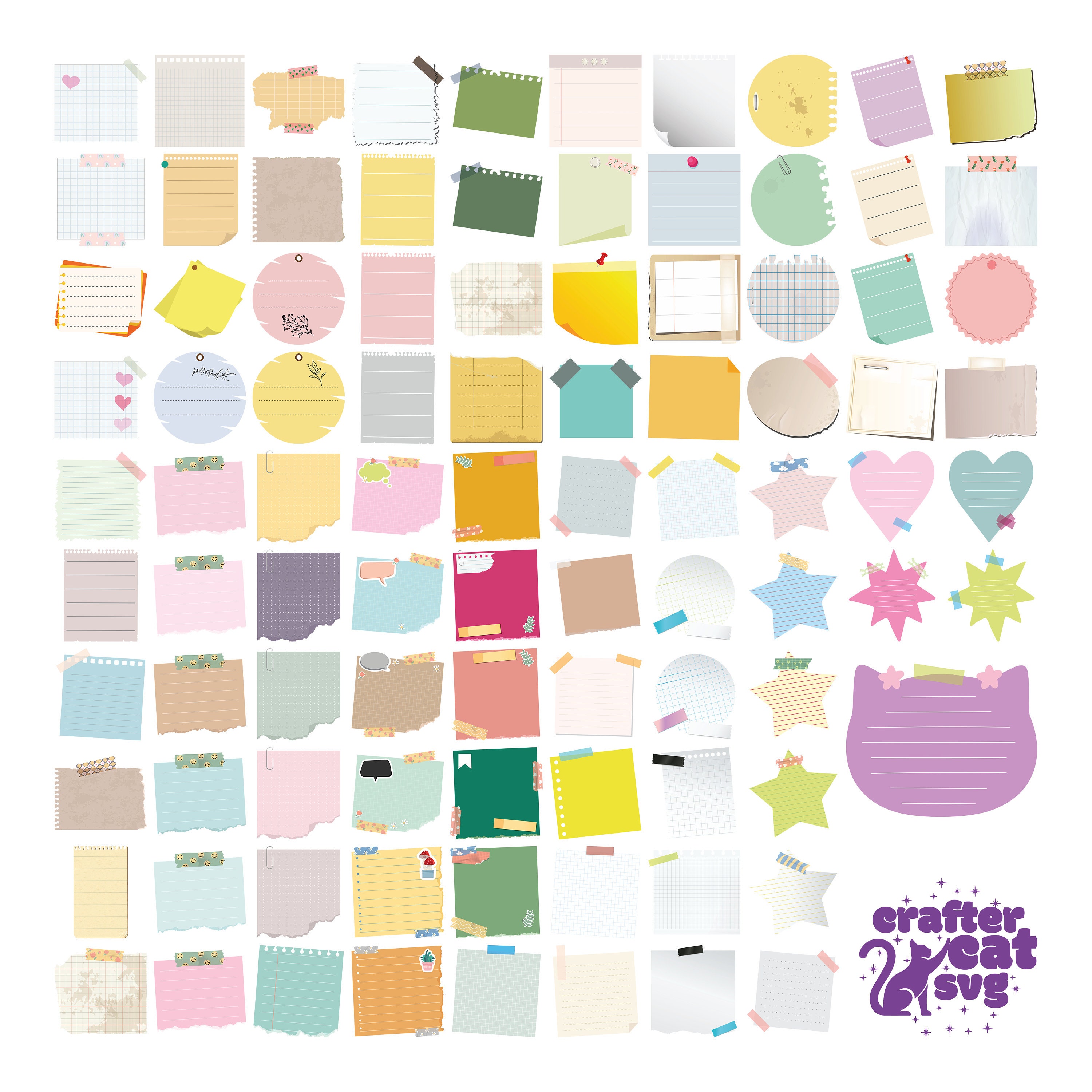 500 Note Paper Clipart: Digital Sticky Notes Bundle (PNG, PDF) - Etsy