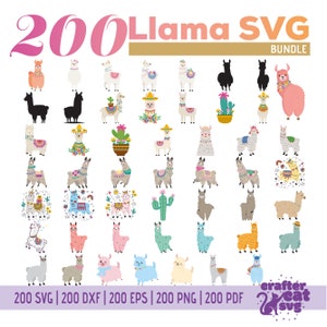 200 Lama SVG-Bundle - Alpaka dafür - Lama-Svg-, Dxf-, Eps-, Png-, Pdf-Svg-Dateien für Cricut - Silhouette - Präsens Lama SVG - Lama-Vektorgrafik