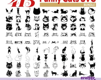 Lot SVG drôle de chat : 415 modèles de silhouette de chaton (téléchargement numérique)