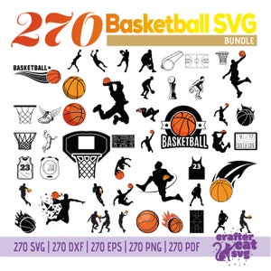 270 Paquete SVG de baloncesto - Baloncesto Svg, Dxf, Eps, Png, Pdf - Archivo de corte de baloncesto - Cricut - Silueta - Clipart vectorial de baloncesto