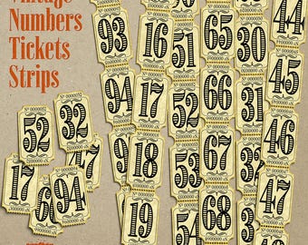 Vintage Numbered Ticket Strips: Printable Ephemera (Digital Download)