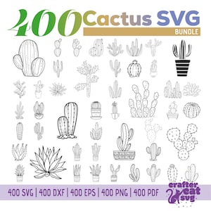 400 Cactus Svg Bundle - Cactus fleur Bundle - Cactus Svg, Dxf, Eps, Png, Pdf - Cactus couper fichier - Silhouette Cricut - Cactus Clipart vectoriel