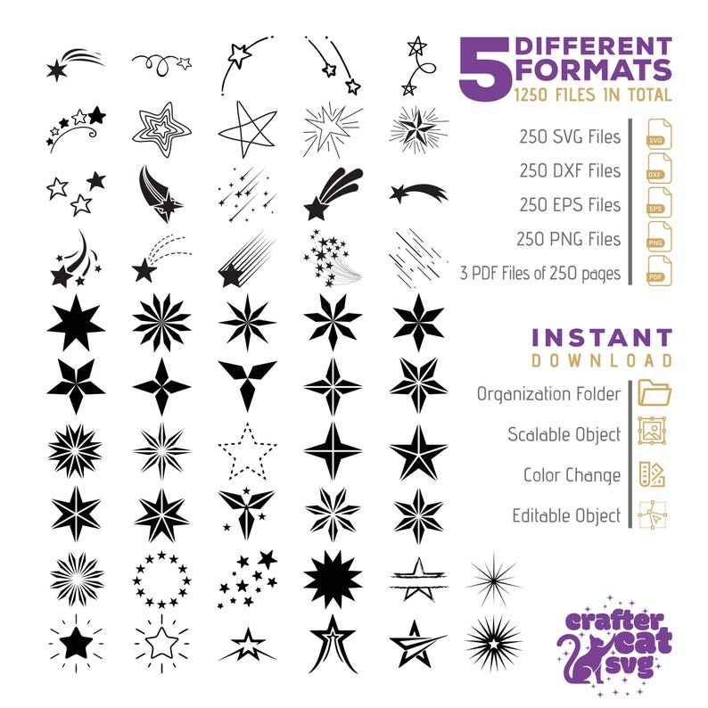 250 Stars SVG Bundle: Galaxy Star Designs (digital Download) - Etsy