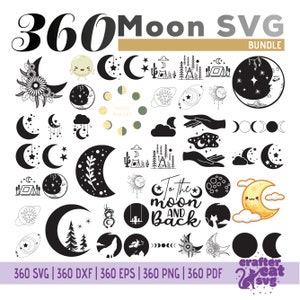 360 Maan Svg Bundel - Maan Svg - Ster Svg, Dxf, Eps, Png, Pdf - Maansterren Cut File - Cricut - Silhouet - Hemelse Svg - Maanster Vector