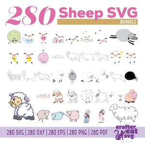 280 羊 SVG バンドル - 羊 SVG - 羊 SVG、DXF、EPS、PNG、PDF - Cricut 用 SVG ファイル - シルエット - 現在の羊 SVG - 羊ベクター