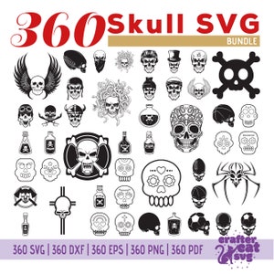 360 Skull Svg Bundle - Skeleton Svg - Skull Svg, Dxf, Eps, Png, Pdf - Skull Cut File - Cricut - Silhouette - Skull Clipart - Skeleton Vector