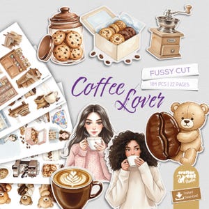 Coupe soignée pour les amateurs de café, kit éphémères de 184 pièces, 22 pages à imprimer pour les amateurs de café, pages de scrapbooking pour journal indésirable, images numériques de café