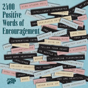 Positive Journal Words, Inspirational Quotes, 600 labels in 4 different colors, Printable Ephemera Labels, Typewriter Journaling stickers