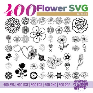 400 Flower Svg Bundle - Floral Bundle - Flowers Svg - Flowers Cut File - Cricut - Silhouette - Floral Clipart - Wildflower Vector