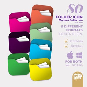 80 個のカラフルなフォルダー アイコン、スタイリッシュに整理、モダンな夢: Mac と Windows 用のモダンなフォルダー アイコン