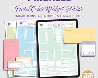 Pastel Color Finances Widget Stickers, Precropped GoodNotes Stickers, Fully Hyperlinked Sticker Book for GoodNotes, Individual PNGs