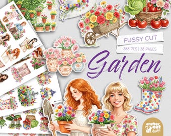 Trädgårdsblommor med krångliga snitt: Utskrivbara vintage-scrapbooking-material (PDF)