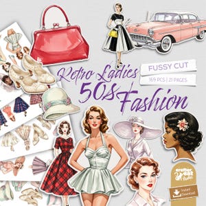 Retro Damen Pingeliger Schnitt, 169 Stück 50er Jahre Mode Ephemera, Vintage druckbare Frauen, Junk Journal Clipart, Scrapbook Retro Style, sofort Download