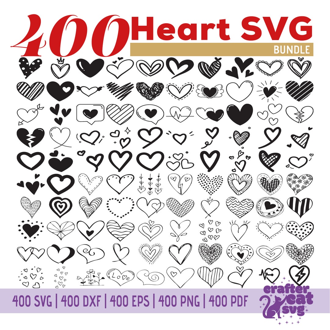 400 Heart Doodle SVG Bundle: Cut Files & Clipart (digital Download ...