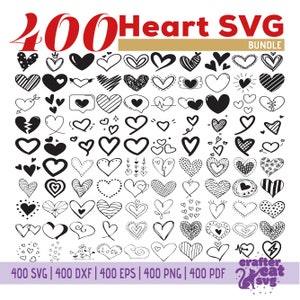 400 Herz-Svg-Bundle - Herz-Gekritzel-Svg - Herz-Svg-Schnittdateien für Cricut - Herz Clipart - Herzform