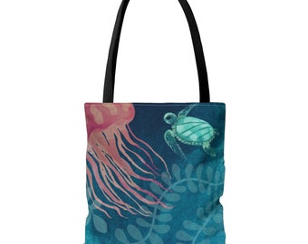 Jellyfish Sea Turtle Beach Tote Bag