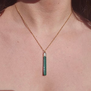 Marbled Green Necklace Dainty | Gold 925 Italian Sterling Silver Chain | Minimalist | Natural Gemstone Crystal | Simple Everyday Spiritual