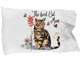 The best cat mom pillow case, mother's day gift, cat printed white pillow case, 20 inches by 30 inches white pillow case, birthday gift f...