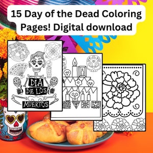 15 Páginas para colorear del Día de Muertos Imprimibles Descarga digital Dia De Los Muertos Celebración relajante Familia