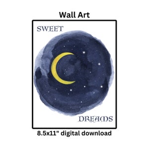 Sweet Dreams Moon Night Sky Digital Download Printable Wall Art