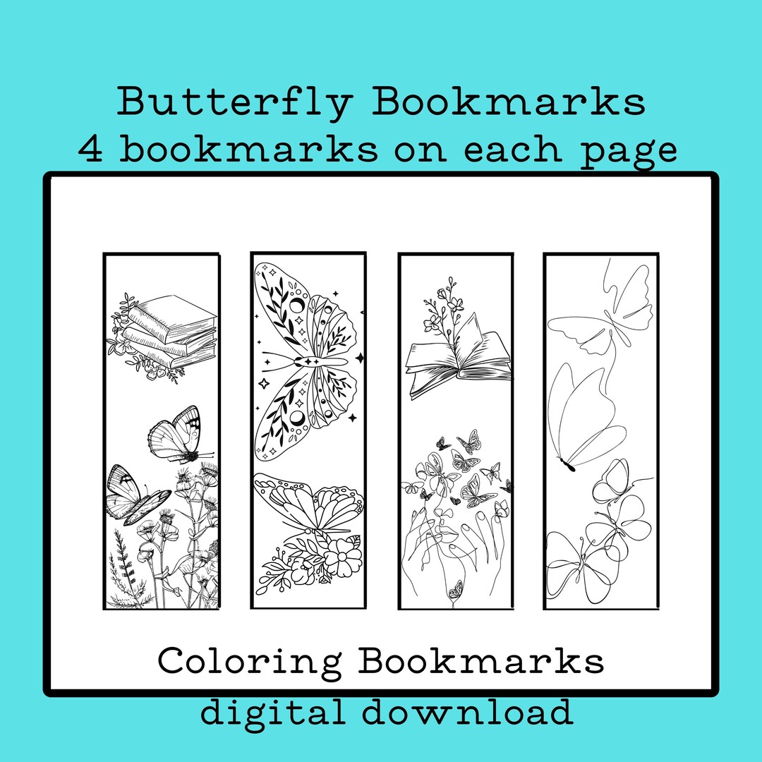 Set of 4 Coloring Butterfly Bookmark Printable for Adults and Relaxing ...
