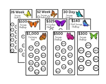 A6 Mini Savings Challenges Set of 9, Butterflies