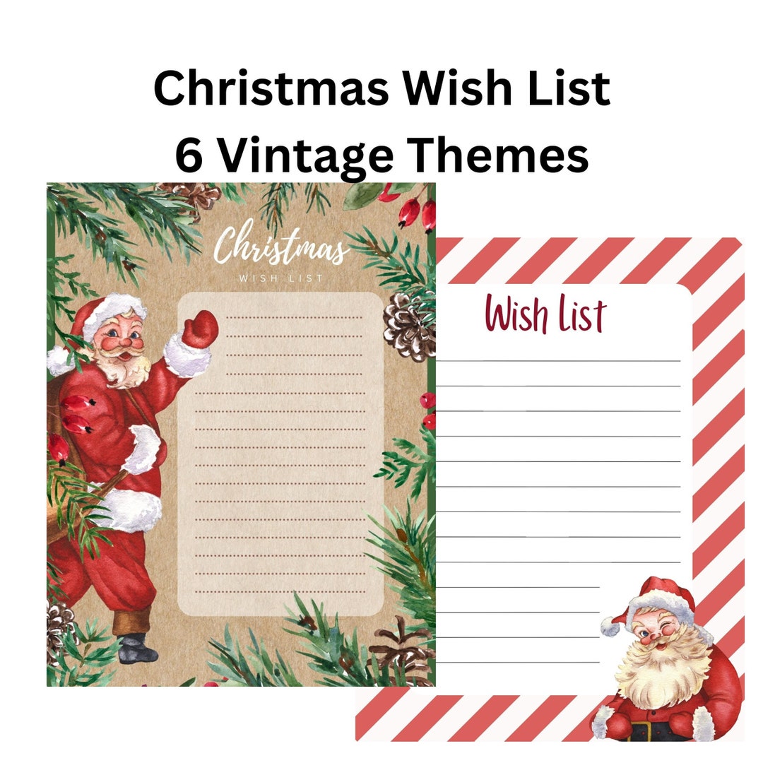 Christmas Wish List on 6 Vintage Christmas Themes Digital Download Printable Santa Wish List - Etsy