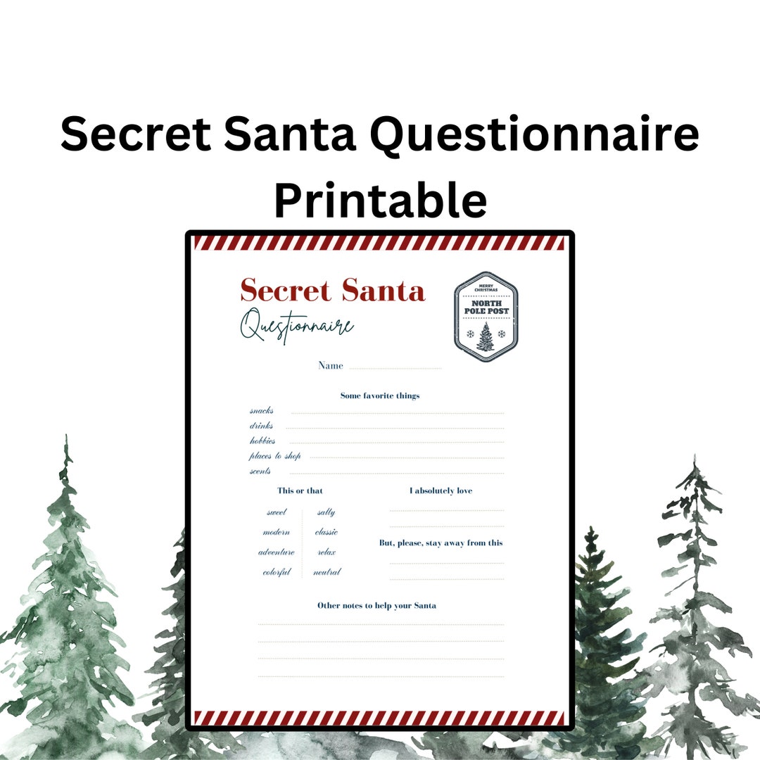 Secret Santa Friends Questionnaire.pdf Secret Santa Questionnaire Printable for Gift Giving at Holiday Parties ...
