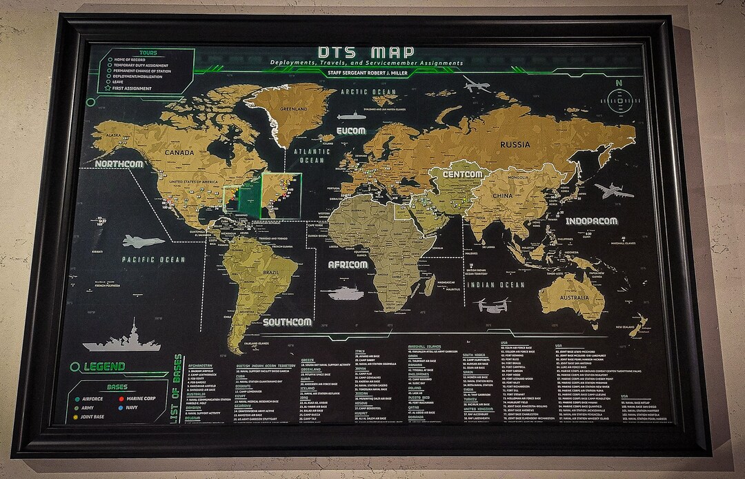 DTS Map Military Travel Map Detailing Your Military Service Etsy