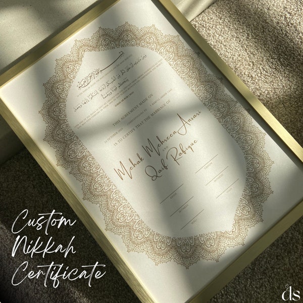 Luxury Custom Nikkah Certificate | Digital Download | Muslim Islamic Wedding | Digital, Print & Downloadable | Elegant Gold Certificate