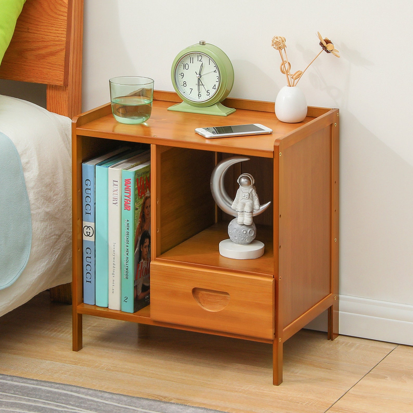Large Bamboo Nightstand Openshelf Storage Bedroom Bedside