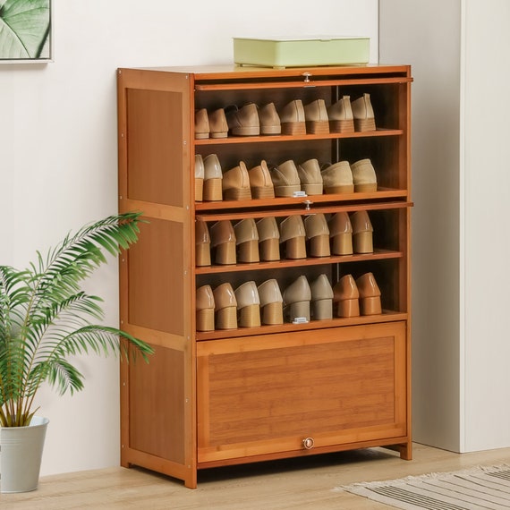 Large Bamboo Shoe Cabinet American Made Shoe Storage Rustic Shoe Rack Eco  Friendly Shoe Shelf Entryway Furniture 