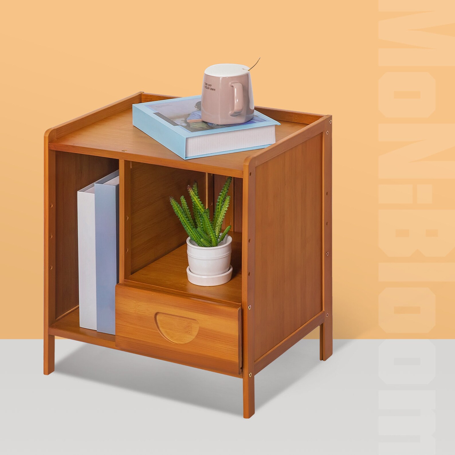 Large Bamboo Nightstand Openshelf Storage Bedroom Bedside