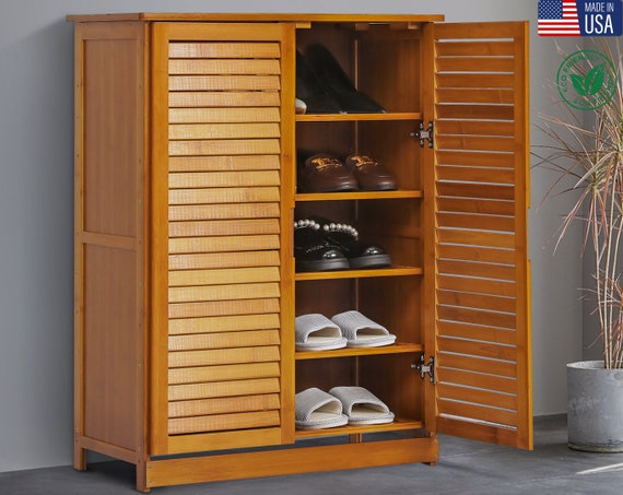 Large Bamboo Shoe Cabinet American Made Shoe Storage Rustic Shoe Rack Eco  Friendly Shoe Shelf Entryway Furniture 