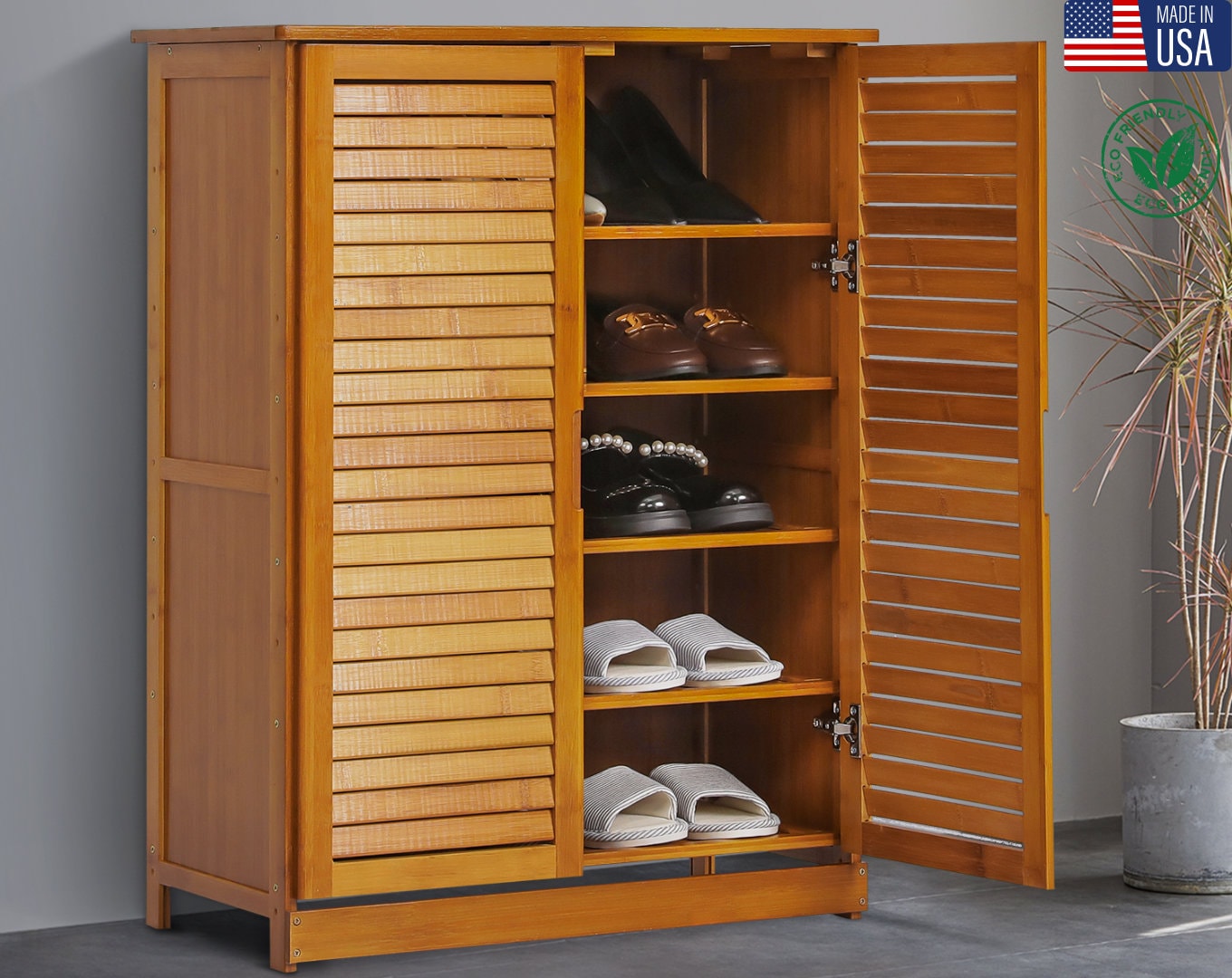 Large Bamboo Shoe Cabinet American Made Shoe Storage Rustic