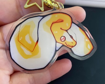 BALL PYTHON KEYCHAIN - Albino Piebald Ball Python - 2.5 Inch Acrylic Keychain - Cute Snake Keychain for Reptile Lovers - Chibi Ball Python