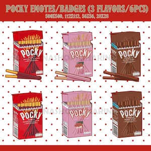 6pcs POCKY EMOTES/BADGES | 3 flavors cute kawaii Twitch|YouTube|Discord|Kik|Tiktok sub streamer assets