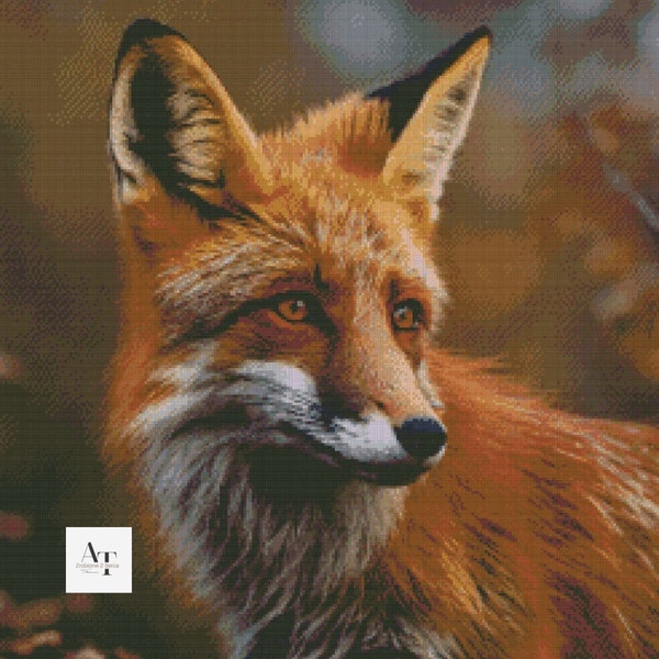 Fox, Lis, Forest animals, Zwierzęta leśne, Pattern for cross stitch, Wzór do haftu krzyżykowego, PDF, XSD, SAGA