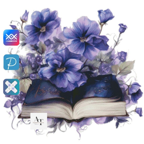 Book and flowers. Pattern for cross stitch, PDF, XSD, SAGA