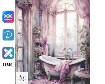 Pink Bathroom. Cross stitch pattern, PDF, XSD, SAGA