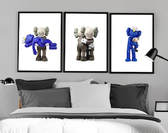 Hypebeast Kaws Toy Posters Set of 3, Kaws Figure Printable Wall Art, Minimalist Hypebeast Decor, Blue and Gray, Gift for Boyfriend