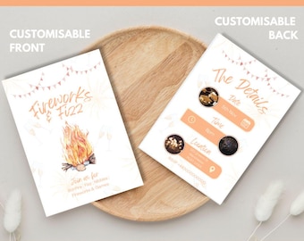 Printable Digital Download E-invitation, Bonfire Night, Autumn Backyard Birthday Invite, Fall Camping Party, Smores and Prosecco