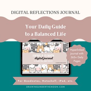 Digital Self Reflection Journal, Daily Guide to a Balanced Life, Kawaii Cats, Self Care Tool, Gratitude & Wellness Planner, Digital Diary