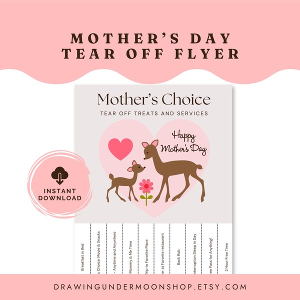 Mother's Day Tear Off Flyer, Printable Coupons for Mom, Unique Gift Idea, Personalized Coupon Voucher, Mother's Day Instant Download