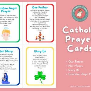 Katholieke gebedskaart en posterpakket, kleine kleurrijke gebedskaarten voor kinderen, gebeden op posterformaat