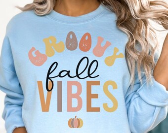 Retro Groovy Fall Vibes Sweatshirt, Fall Sweatshirt, Herfst Sweatshirt, Cadeau voor haar, Thanksgiving Sweatshirt, Hallo Herfst Sweatshirt